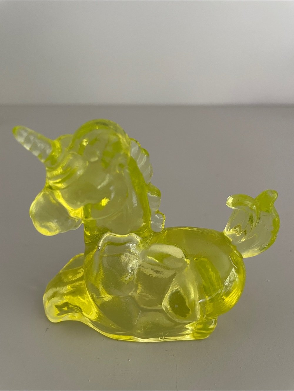 Vintage and highly collectible Boyd glass unicorn-Vasoline